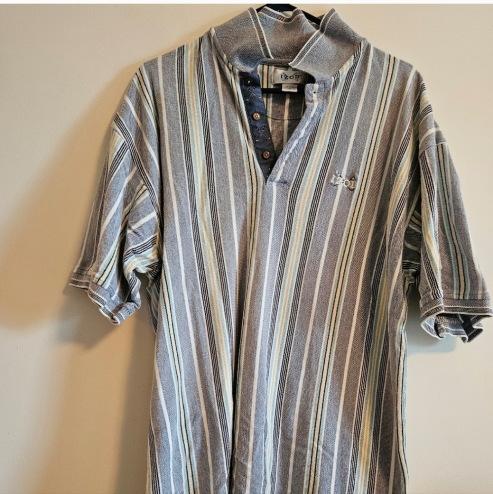 Izod Men's Striped Gray Blue Yellow Polo Shirt XL Short Sleeve